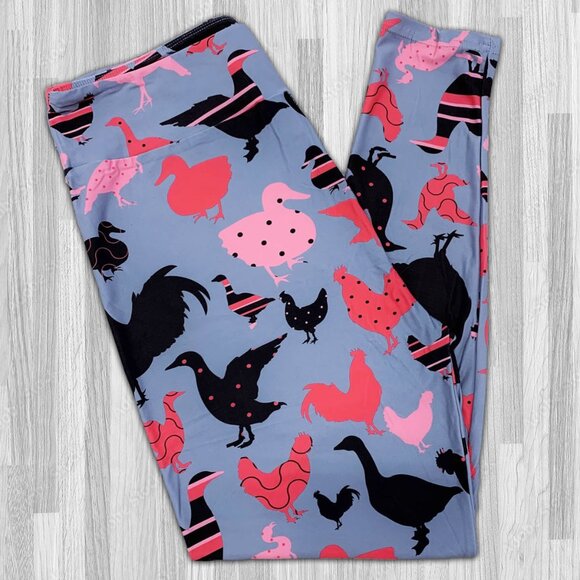 Rustic Charm Farm Print High-Rise Leggings - Coral & Black Countryside Motif - Picture 1 of 3